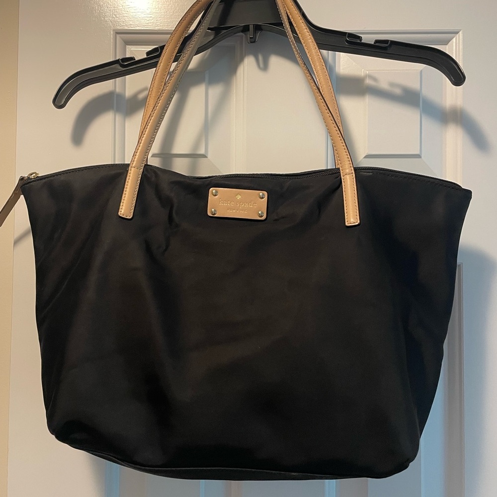 Kate Spade Black and Tan Tote Bag with Leather Handles